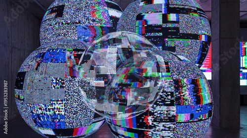 Gold molecule with peptide collagen background concept. Futuristic display of digital spheres with glitch effects.