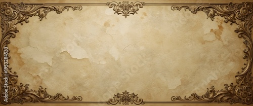 Elegant Vintage Gold Frame with Ornate Floral Carvings on Textured Beige Background.
