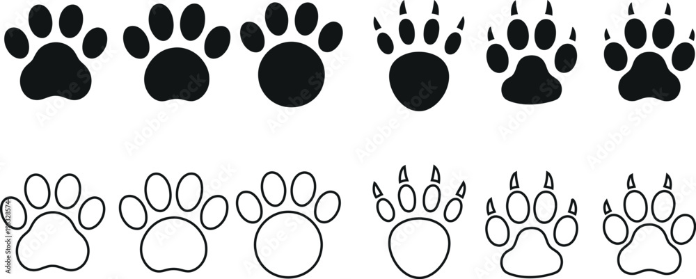 Fototapeta premium Animal paw prints in various sizes and styles