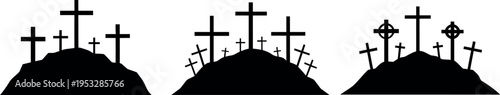 Easter sunday crucifixion scene with three crosses on golgotha hill