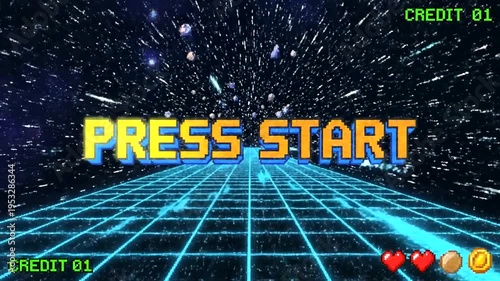 Retro Video Game Press Start Screen.