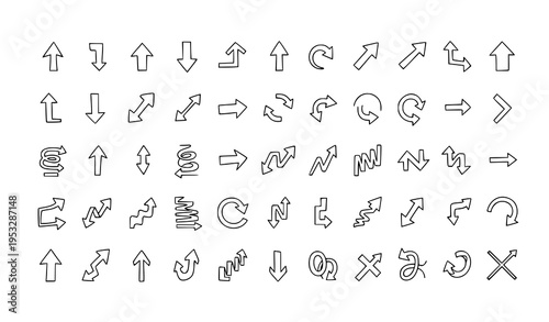 Hand drawn arrow icons vector set with sketch style directional symbols and pointers isolated on white background