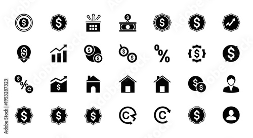 diverse set of financial icons depicting money investment growth real estate and user engagement for modern business economic concepts
