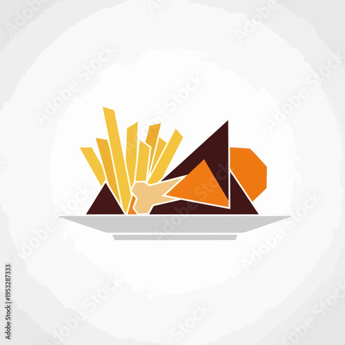 Stylized geometric illustration of a plate of fast food.