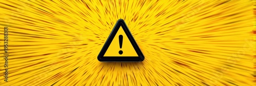 Sign displays an exclamation mark set against a bright yellow background. It serves as a warning in traffic zones to promote safety awareness.