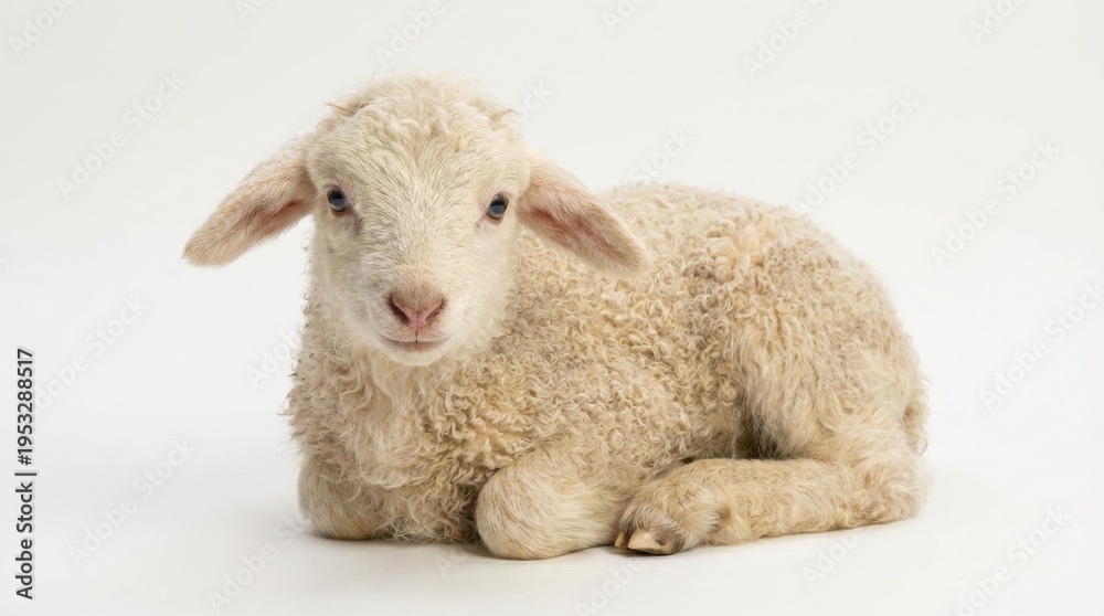 Fototapeta premium Cute white lamb lying down.