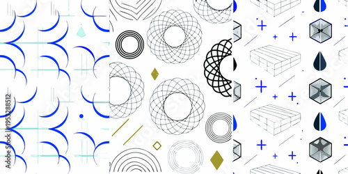 Abstract geometric patterns with lines shapes and varying opacities