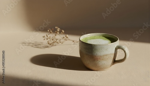 Aesthetic minimal tea cup with dried flowers and soft lighting. Perfect for calm lifestyle, relaxation, and cozy home concept