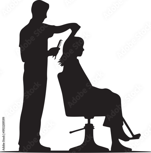 Black silhouette barber cutting male customer hair