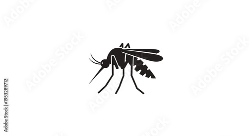 Illustration of a mosquito, a flying insect known for its biting and disease-carrying nature, presented in a simple black and white silhouette