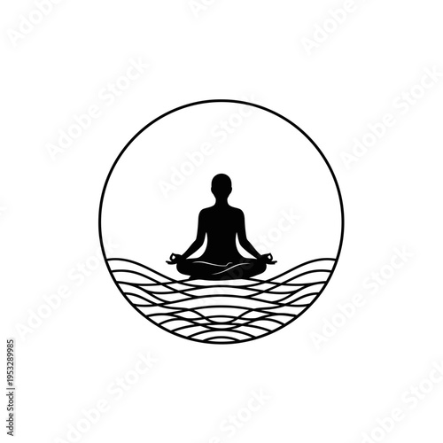 Meditation silhouette in a circle.