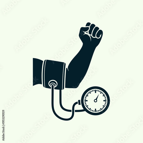 Blood pressure measurement with fist raised.