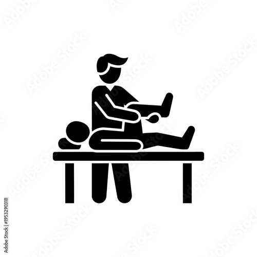 Physiotherapist assisting patient with leg exercises.