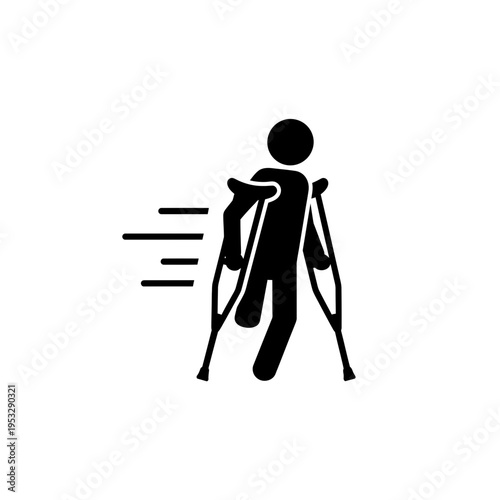 Person walking with crutches moving quickly.