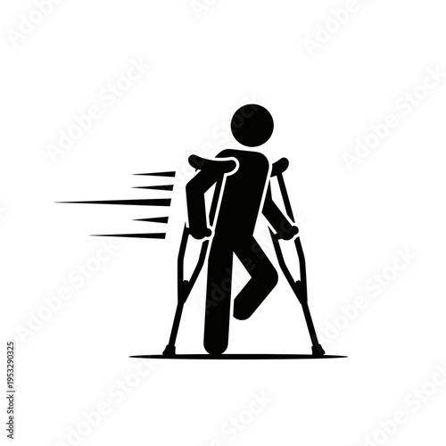 A person running with crutches fast.