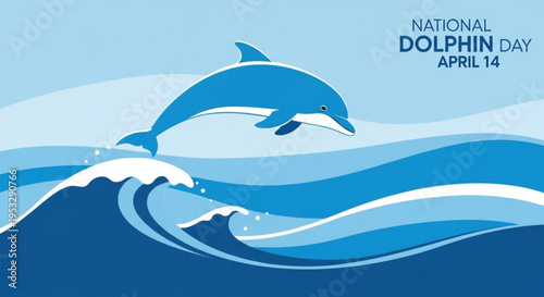 Dolphin jumping out of ocean waves on national dolphin day april 14 marine life celebration