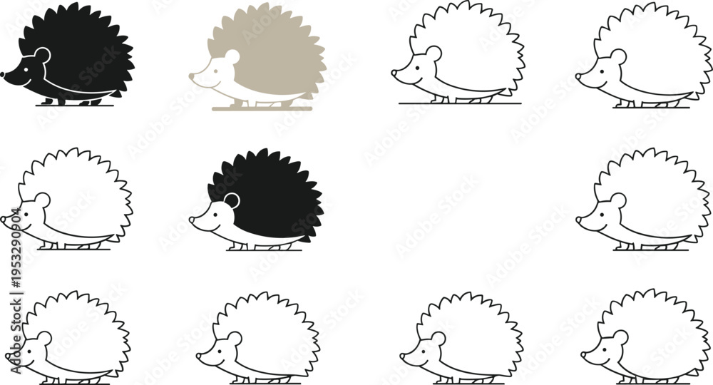 Fototapeta premium Hedgehog Icon Set Collection with Filled Outline and Minimal Styles Cute Animal Silhouette Vector Design Elements