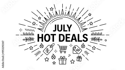 July Hot Deals Black and White Summer Sales Graphic