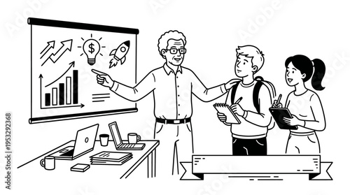 Teacher Explaining Business Strategy to Students
