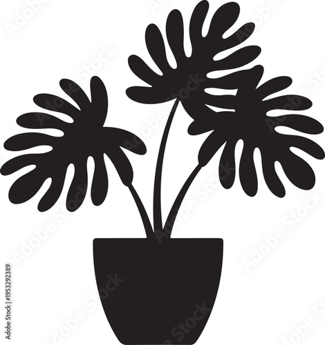 Black silhouette potted plant with large flower heads