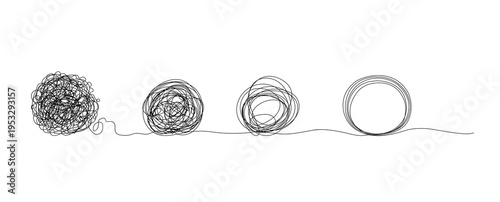 Mind transform complex process for easy tasks to simplify solutions, vector icons. Psychology and mind transformation concept or mess clew simplification for easy solution and problem understanding