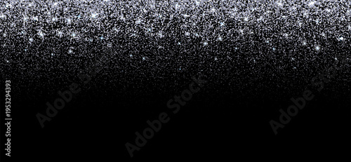 Silver glitter particles and dust spray effect vector background. Shiny star luminous festive particles. Holiday celebration luxury abstract texture overlay with confetti, sequin and shimmer glow