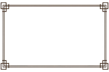 Elegant brown art deco border frame with geometric corner pattern, vintage style design on transparent background