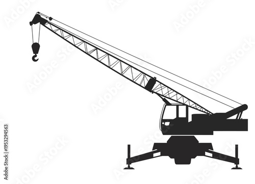 Industrial mobile crane with extended arm and hook attachment. isolated on white background, Vector, illustration