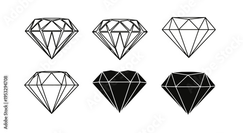 simple graphic black and white diamond symbols in outline and silhouette styles ideal for elegant logo and design concepts