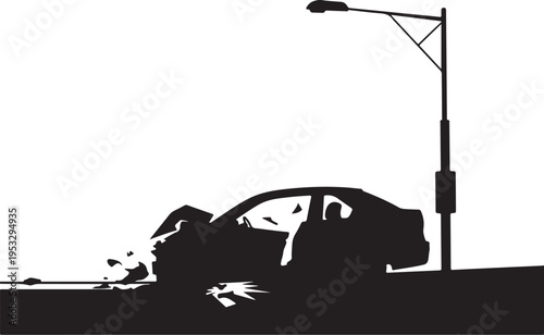 Crashed car silhouette under street light car crash