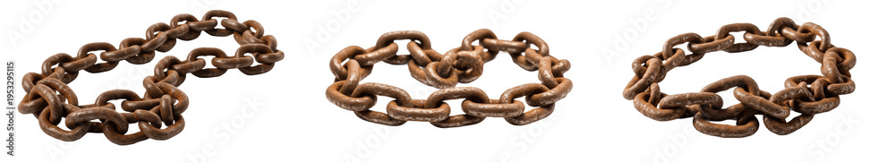 Fototapeta premium Heavy Rusted Iron Metal Chains Set Isolated on Transparent PNG Background