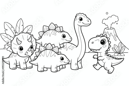 Baby Dinosaurs Cartoon Kids Coloring Page