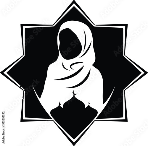 Mysterious black cat silhouette surrounded by a hexagonal star pattern isolated on white background, Vector, illustration