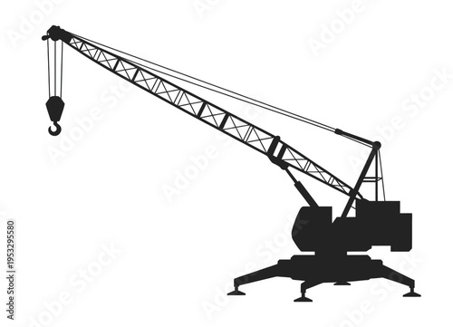 A heavy-duty mobile crane with extended arm and hook in operation position isolated on white background, Vector, illustration