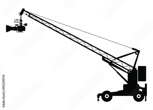 Heavy-duty crane mounted on a mobile tracked base operating in an industrial setting isolated on white background, Vector, illustration