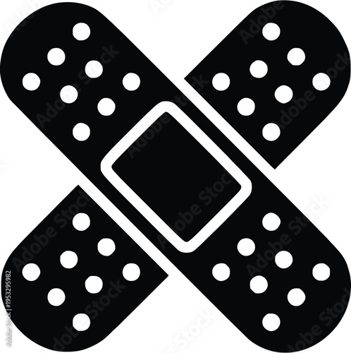 Black and white illustration of a large adhesive bandage on a neutral background isolated on white background, Vector, illustration