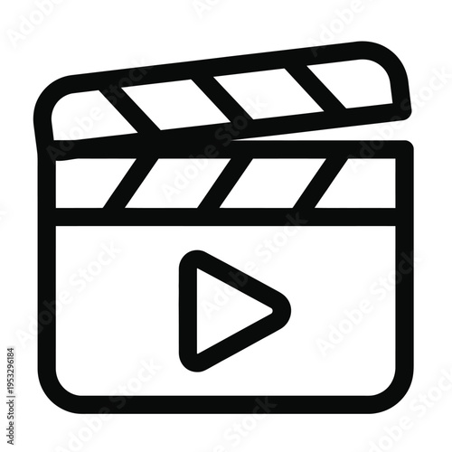 Icon depicting a film projector with a play button overlay isolated on white background, Vector, illustration