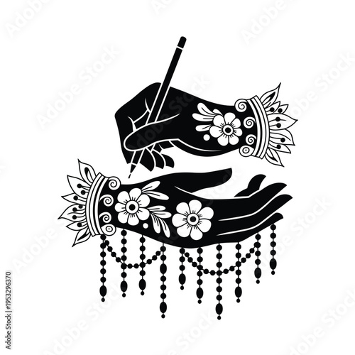 Elegant black and white floral headdress and decorative hair accessories design isolated on white background, Vector, illustration