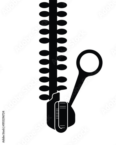 Close-up view of a zipper and its pull tab mechanism isolated on white background, Vector, illustration