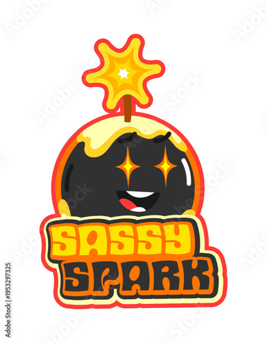 Exploding bomb and explosion vintage Y2K sticker or tag. Dynamite Y2K sticker, explosive vintage groovy vector tag. TNT grenade, bomb funny personage with burning wick isolated patch or label