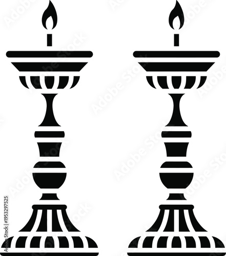 Ancient greek or roman style candelabras depicted in black and white iconography isolated on white background, Vector, illustration