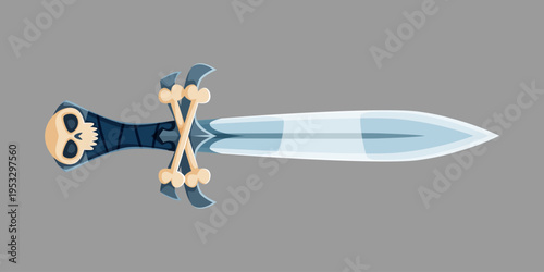 Pirate sword, cold steel arm weapon and corsair cutlass blade, cartoon vector icon. Caribbean pirates Medieval saber sword with skull and crossbones hilt, marine weapon or ancient maritime weaponry