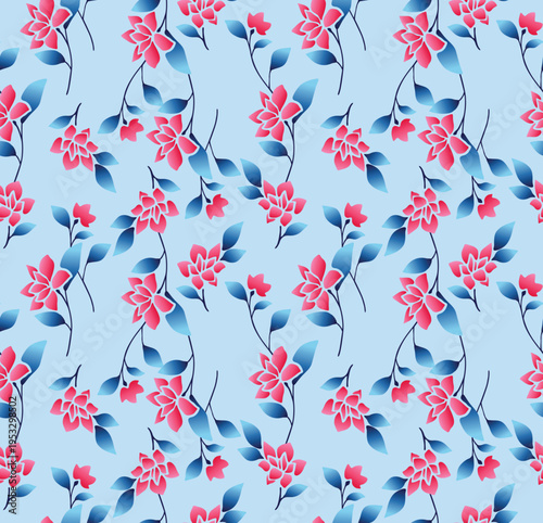 Japanese Pretty Flower Branch Vector Seamless Pattern