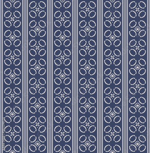 Japanese Cross Ellipse Flower Stripe Vector Seamless Pattern