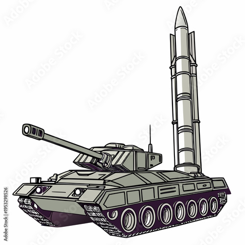 Military tank with missile launcher on top for defense or warfare concepts