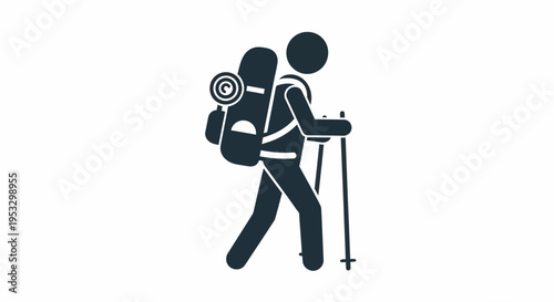 Hiker with Backpack and Trekking Poles.