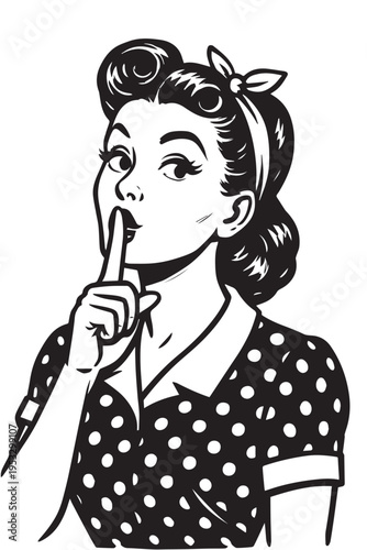 Vector illustration of a fashionable young woman in pop art style, designed in black and white with bold lines, stylish pose, and modern aesthetic for trendy visual designs.