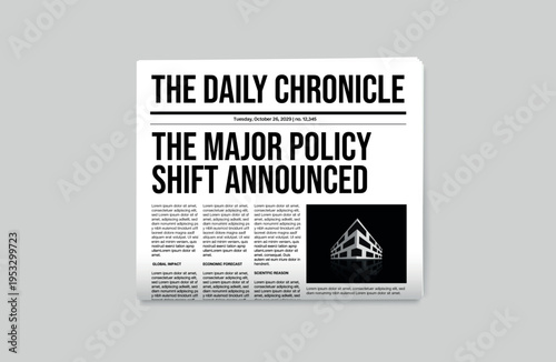 The Daily Chronicle Vintage Newspaper Front Page Layout with Headlines and Article Columns Vector EPS