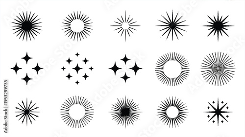 A collection of geometric design elements arranged in a pattern on a surface.