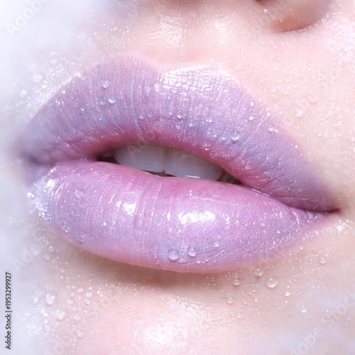 Soft Frosted Lavender High-Gloss Lips with Silver Shimmer